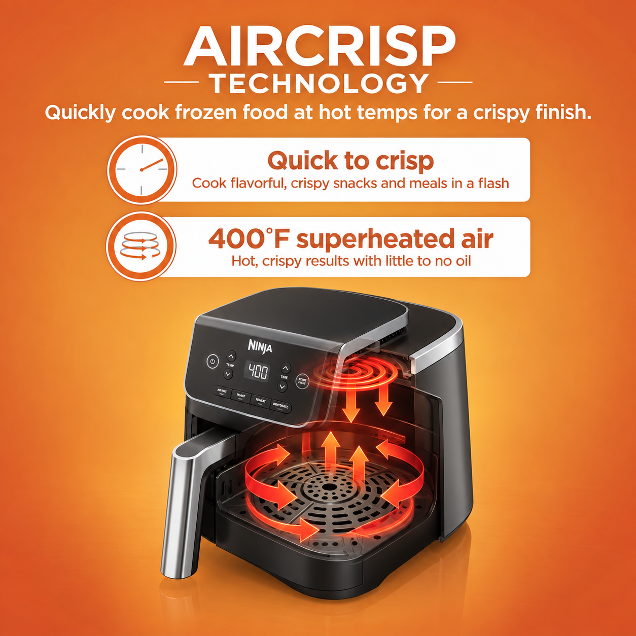 Air Crisp technology and superheated airflow inside the air fryer